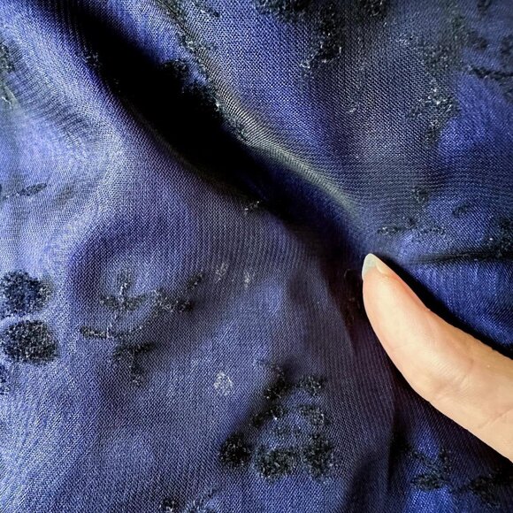 Vintage Blue Black Mesh Velvet Beaded Flared Maxi Prom Dress Size M - Picture 11 of 13